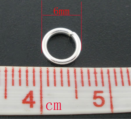 100 stuks Open ring Lichtzilver 6 mm