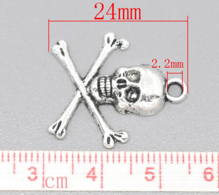 1x Skull Bedeltje Donker Zilver
