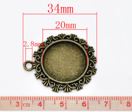 1x Cabochon Hanger Donker Zilver Rond