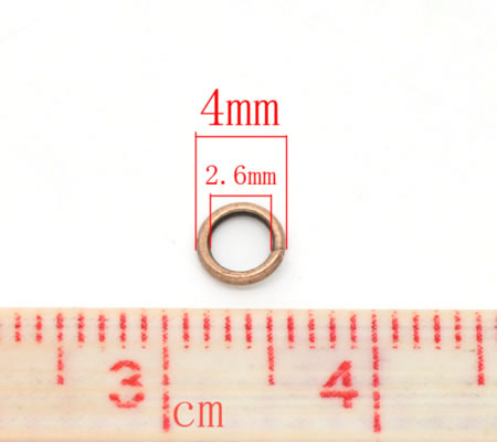 200 Stuks open ring Roodkoper 4 mm