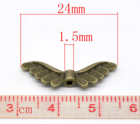 1x Metalen Engel Vleugetjes Kraal Brons
