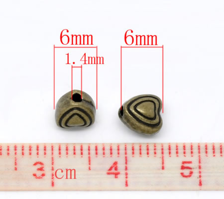 5x Metalen hartjes 6 mm Brons