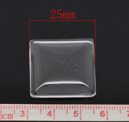 1x glazen cabochon 25 mm vierkant