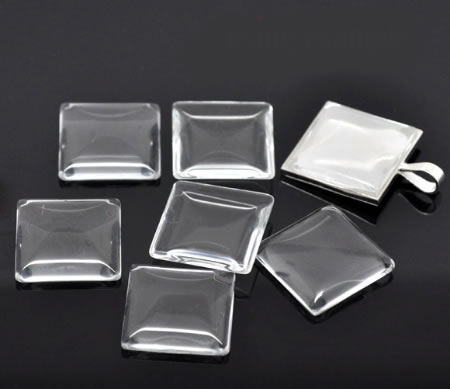 1x glazen cabochon 25 mm vierkant