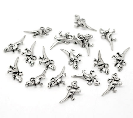 1x Klein Bedeltje Dinosaurus Donker Zilver
