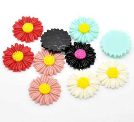 Cabochon zonnebloem rood/geel