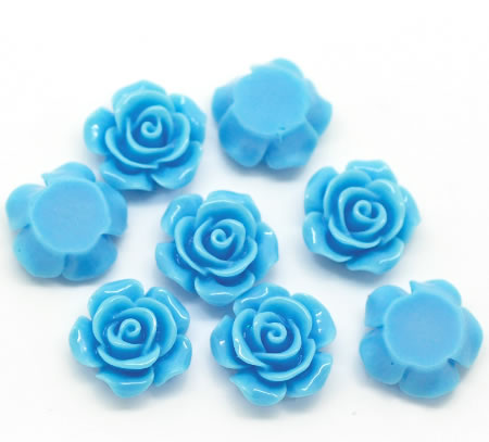 1x Cabochon Roosje Blauw Rond