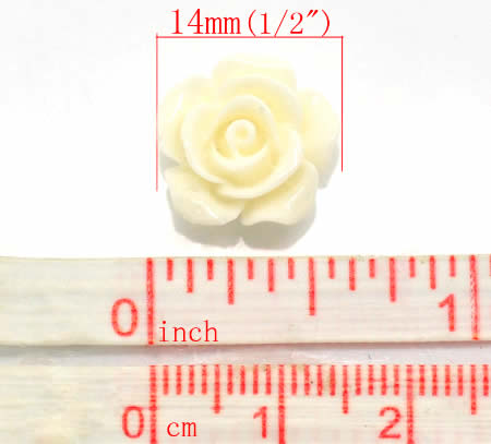 1x Cabochon Roosje Gebroken Wit Rond