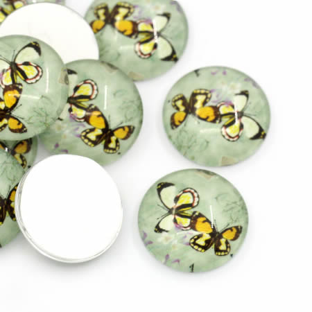 1x Glazen cabochon Vlinders