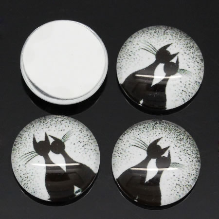 Glazen cabochon Wit/Zwart Katten