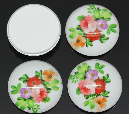 Glazen cabochon bloemen 16mm