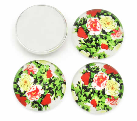 Glazen cabochon bloemprint 16 mm