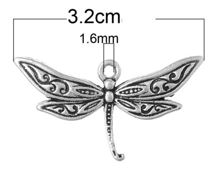 1x Bedeltje Libelle Donker Zilver