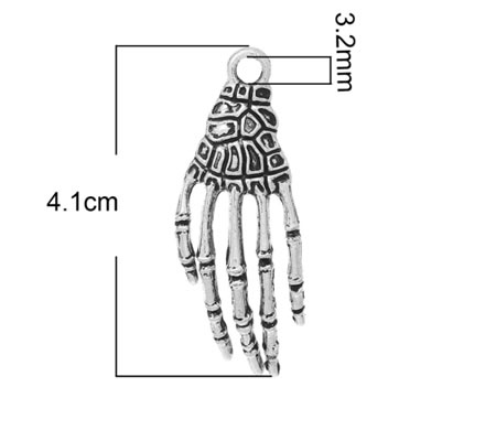 1x Bedeltje Skelet Hand Donker Zilver