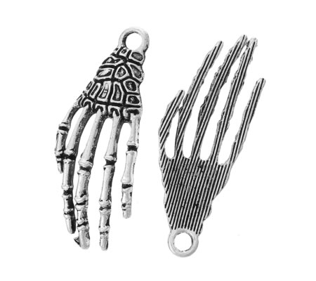 1x Bedeltje Skelet Hand Donker Zilver