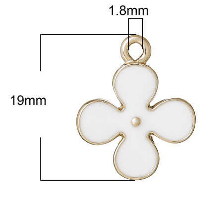 1x Bedeltje bloem Wit / Rosegold