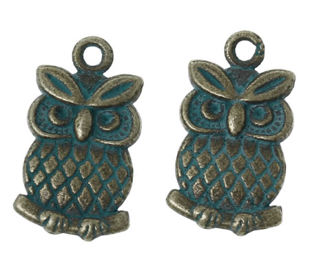 1x Bedeltje Uil Brons/Blauw
