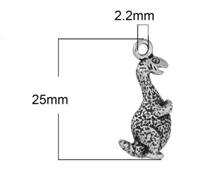 1x Dinosaurus Bedeltje Donker Zilver