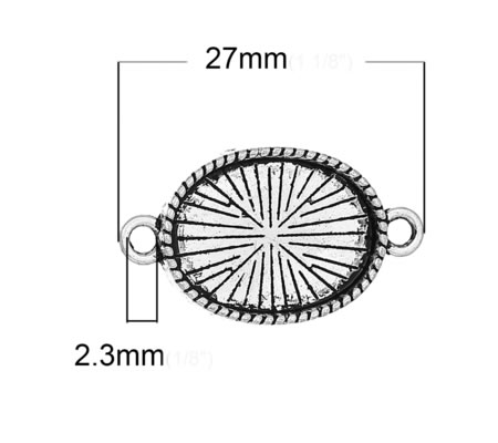 1x Cabochon Connector Donker zilver Setting Ovaal