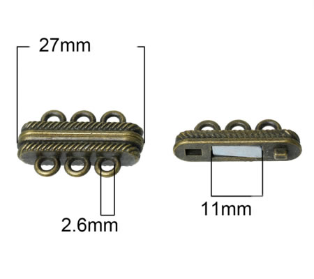 3-rij magneetslot Brons