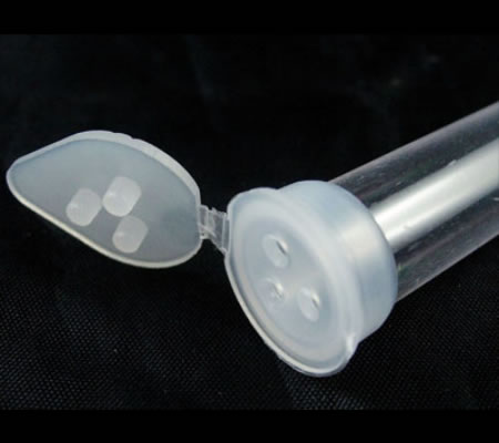1x plastic buisje / mat transparante dop