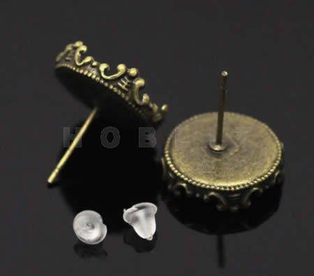 1 Paar cabochon stekertjes brons Cabochonmaat 13.5 mm