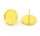 1 Paar oorstekertjes cabochon plakvlak 12mm goudkleurig