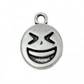 1x Bedeltje Emoticon Smile Donker Zilver 