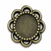 1x Cabochon Bloem houdertje Brons