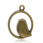 1x Vogelbedeltje in ring Brons