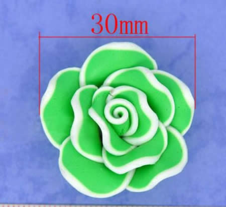 1x Fimo roos groen/wit 3 cm