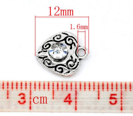 1x Hartje bedeltje / oud zilver strass