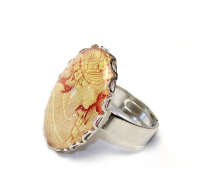 1x Donker Zilver Cabochon Ring